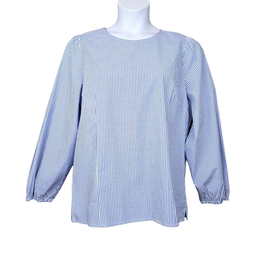 J.Crew Womens Long Sleeve Blue White Striped Blouse Size 16T Tall NWOT